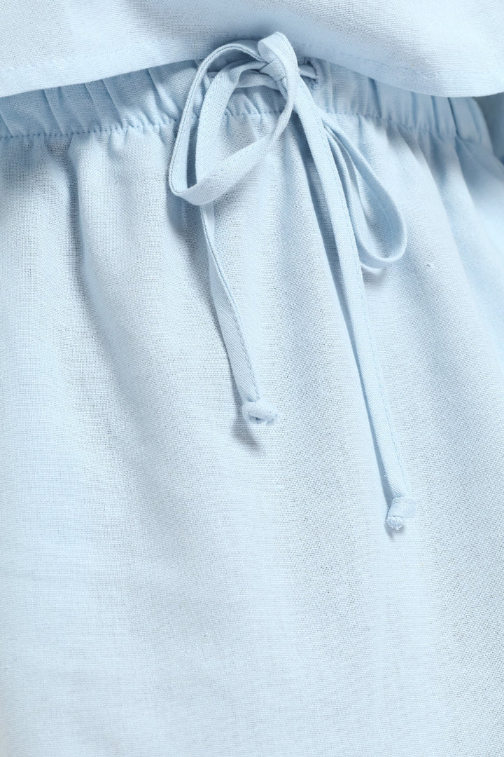 Girls Basic Elasticated Waist Linen Skirt - Light Blue