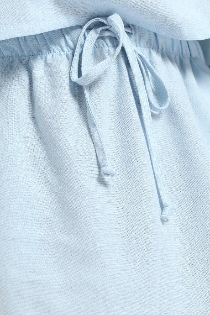 Girls Basic Elasticated Waist Linen Skirt - Light Blue