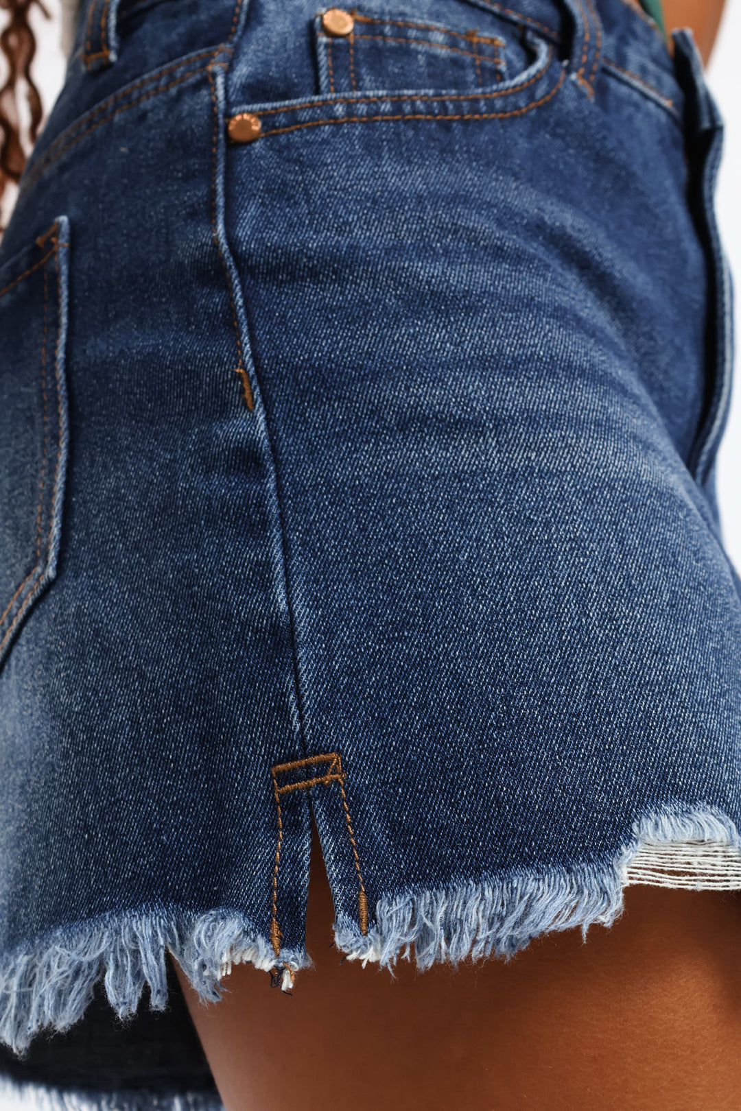 Girls Abraised Denim Cheeky Shorts - Dark Blue