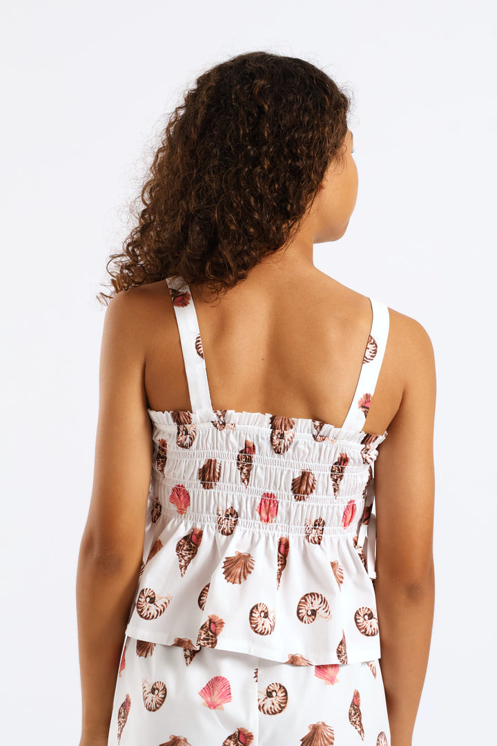 Girls Shirred Bodice Bow Trim Cami Top - Multi