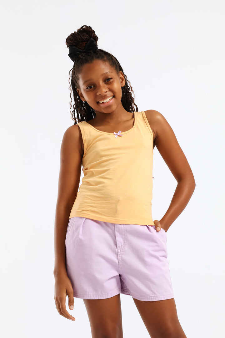 Girls Cotton Lycra Lettuce Hem Vest - Peach