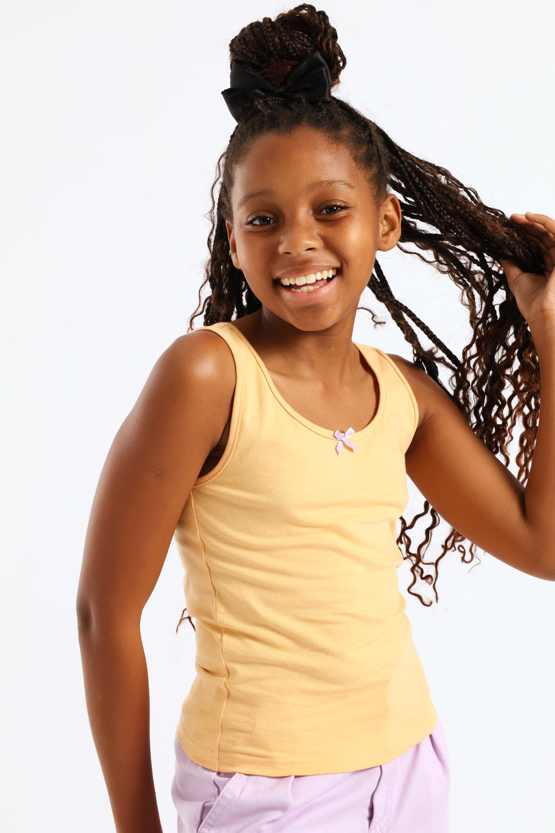 Girls Cotton Lycra Lettuce Hem Vest - Peach