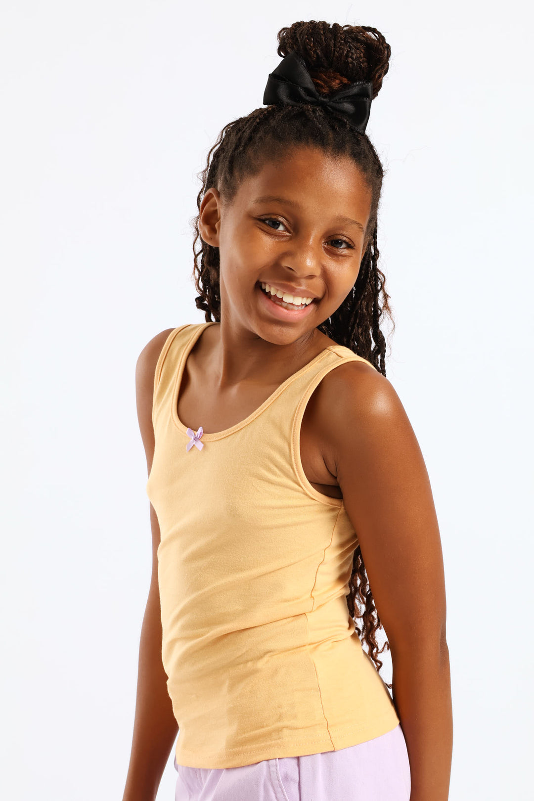 Girls Cotton Lycra Lettuce Hem Vest - Peach