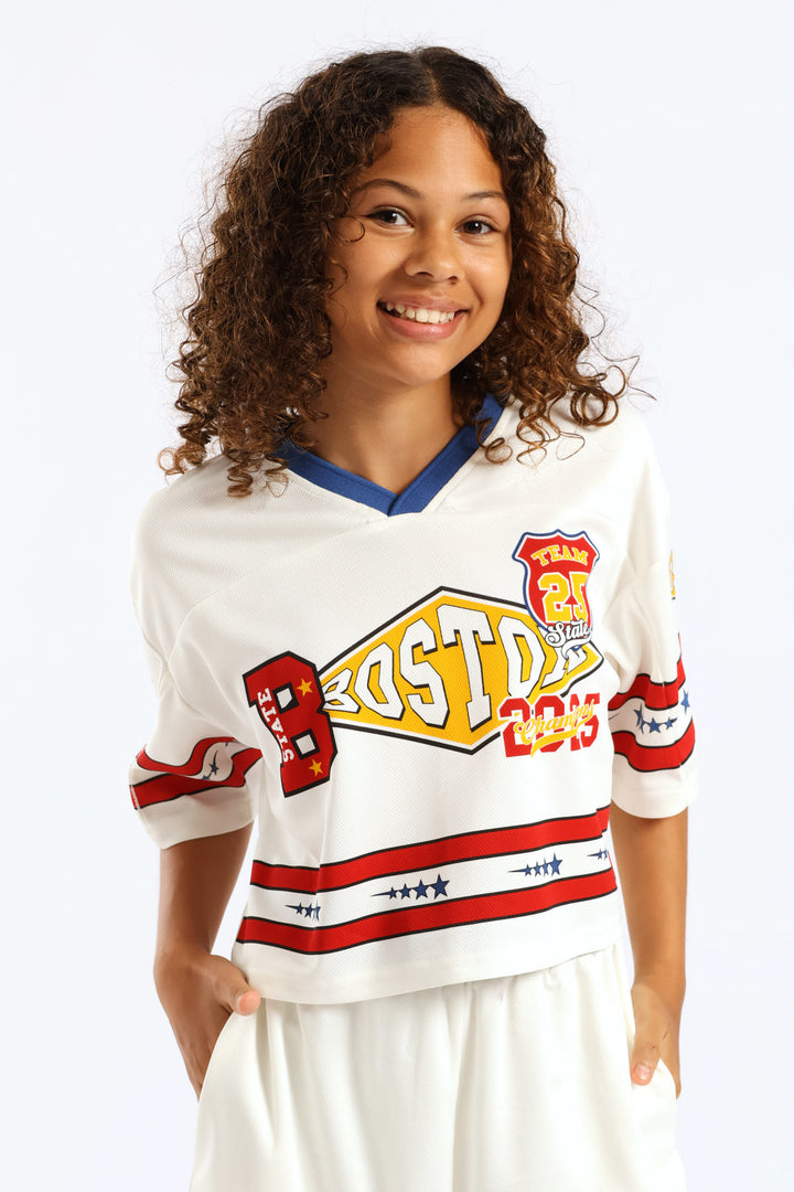 Girls Boston Badge Sports Jersey - Cream