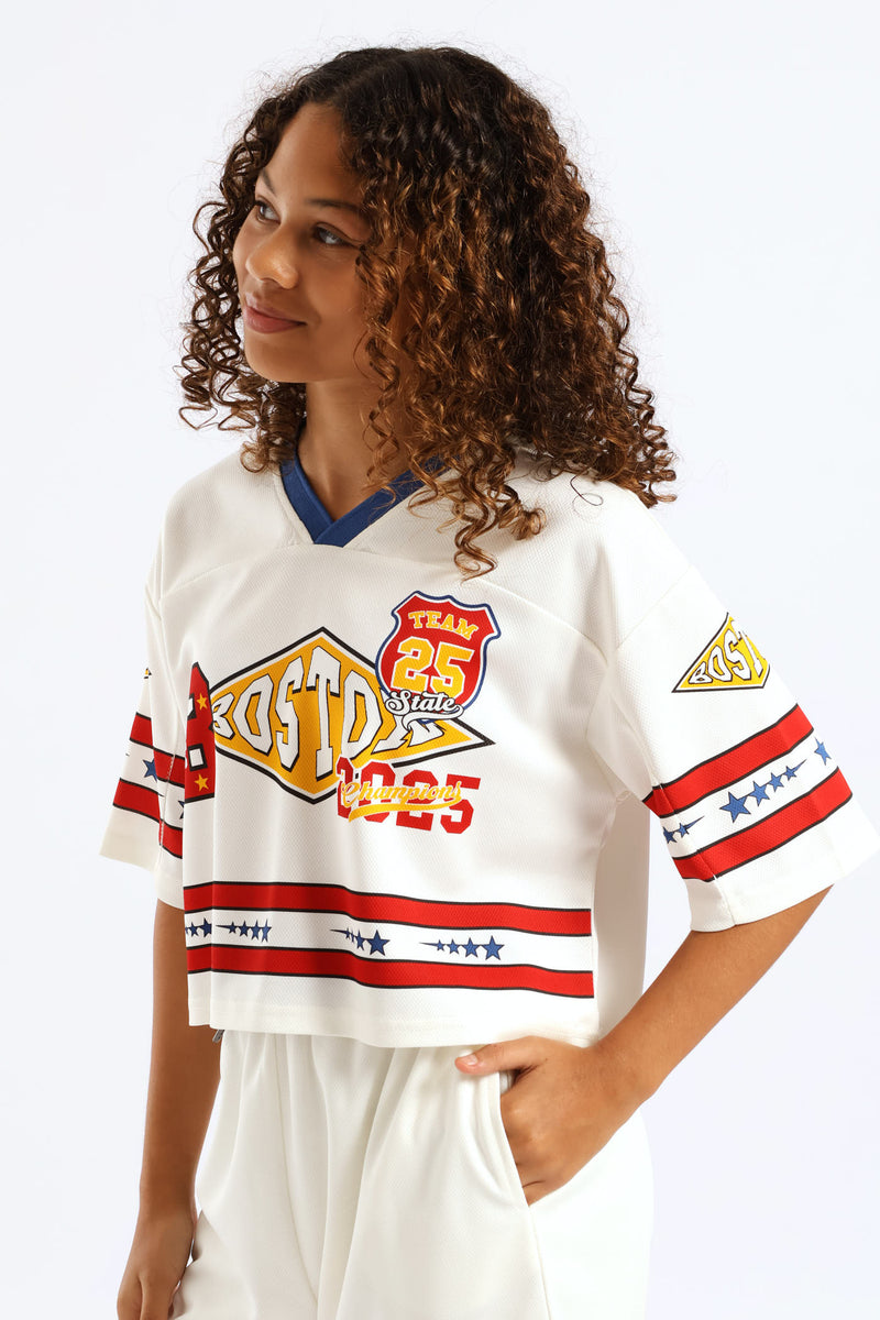 Girls Boston Badge Sports Jersey - Cream