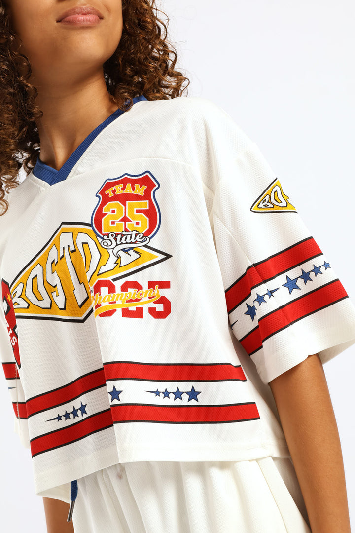 Girls Boston Badge Sports Jersey - Cream