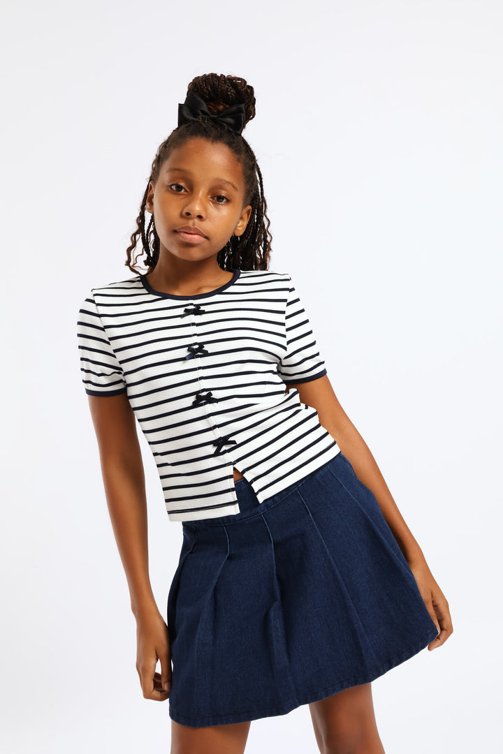 Girls Denim Pleated Skirt - Ink