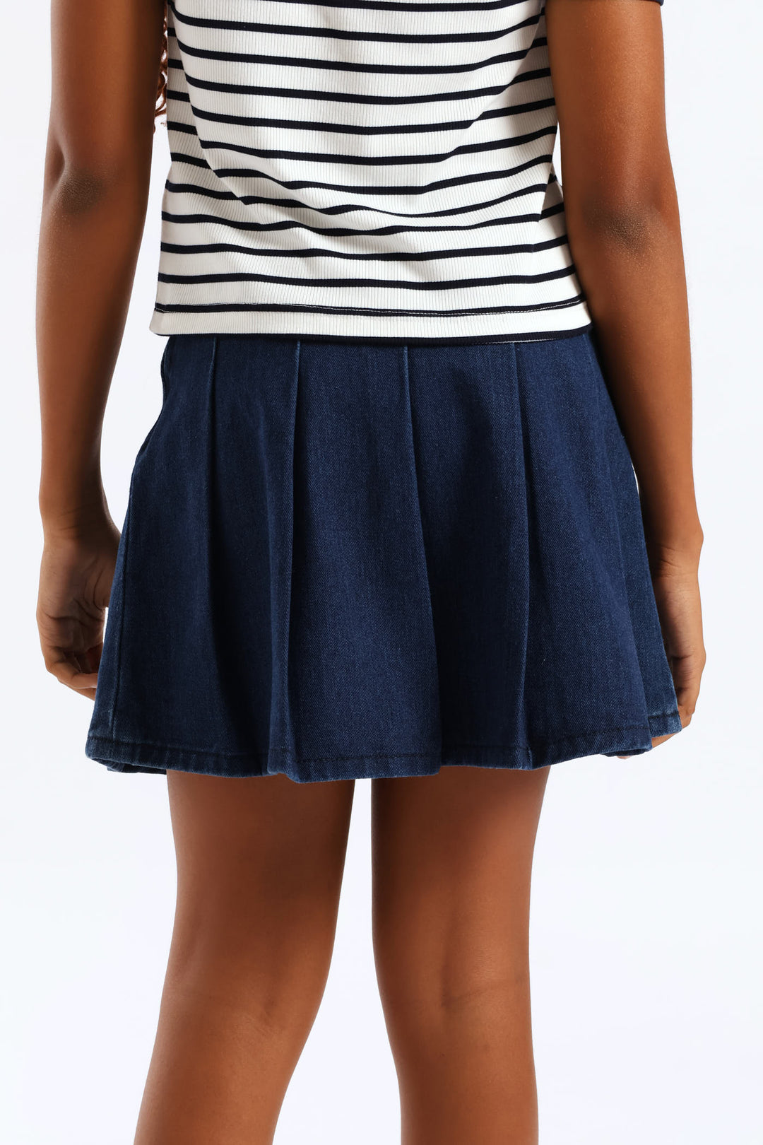 Girls Denim Pleated Skirt - Ink