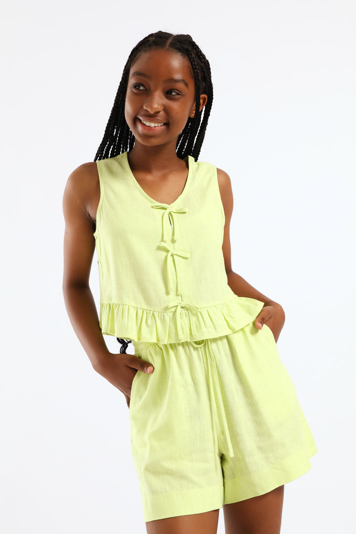 Girls Linen Rolling Stones Basic Short - Lime