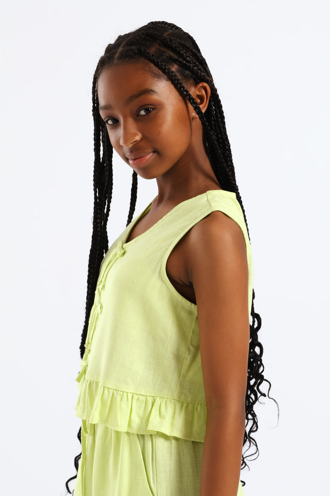 Girls Peplum Bow Detail Woven Top - Lime