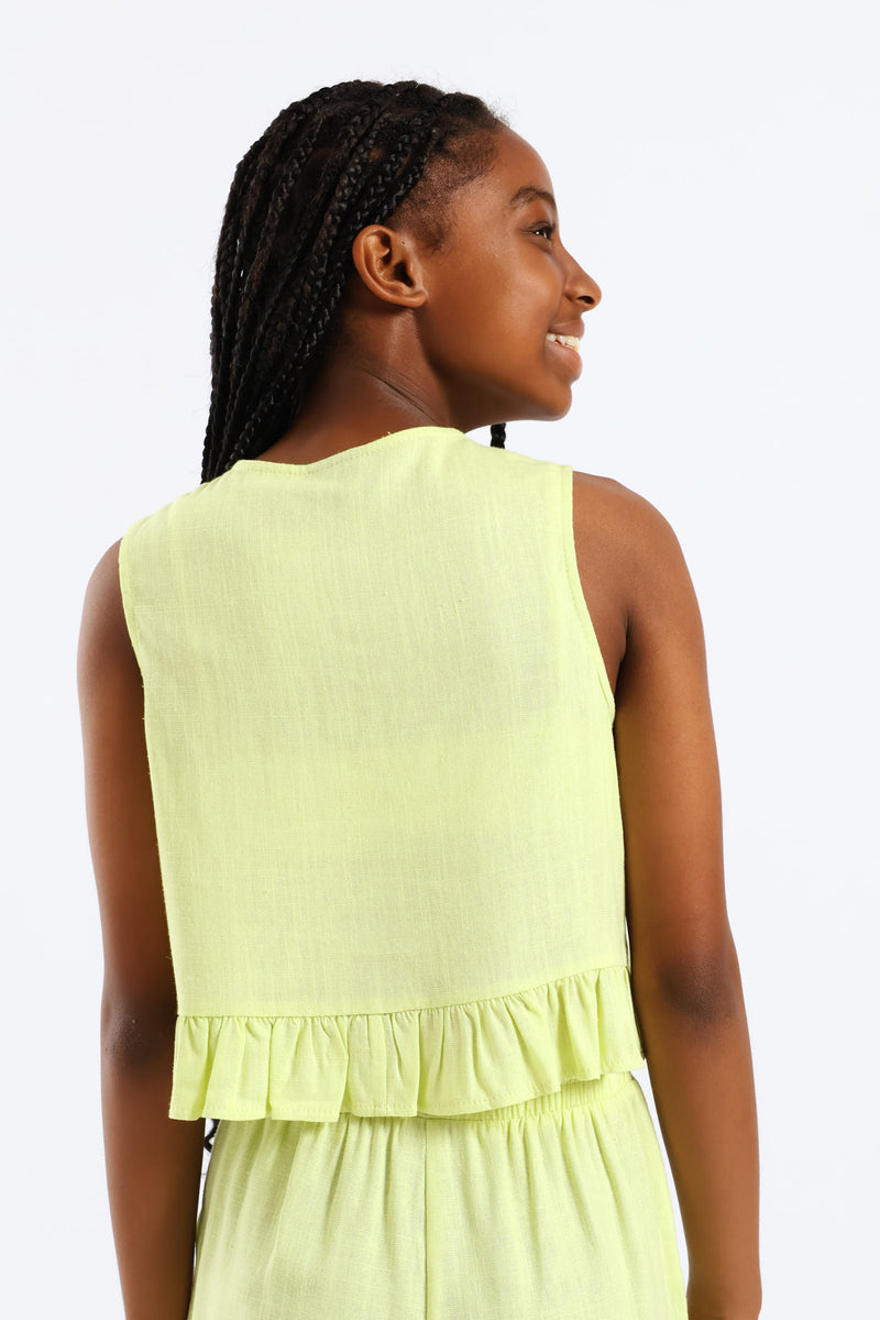 Girls Peplum Bow Detail Woven Top - Lime