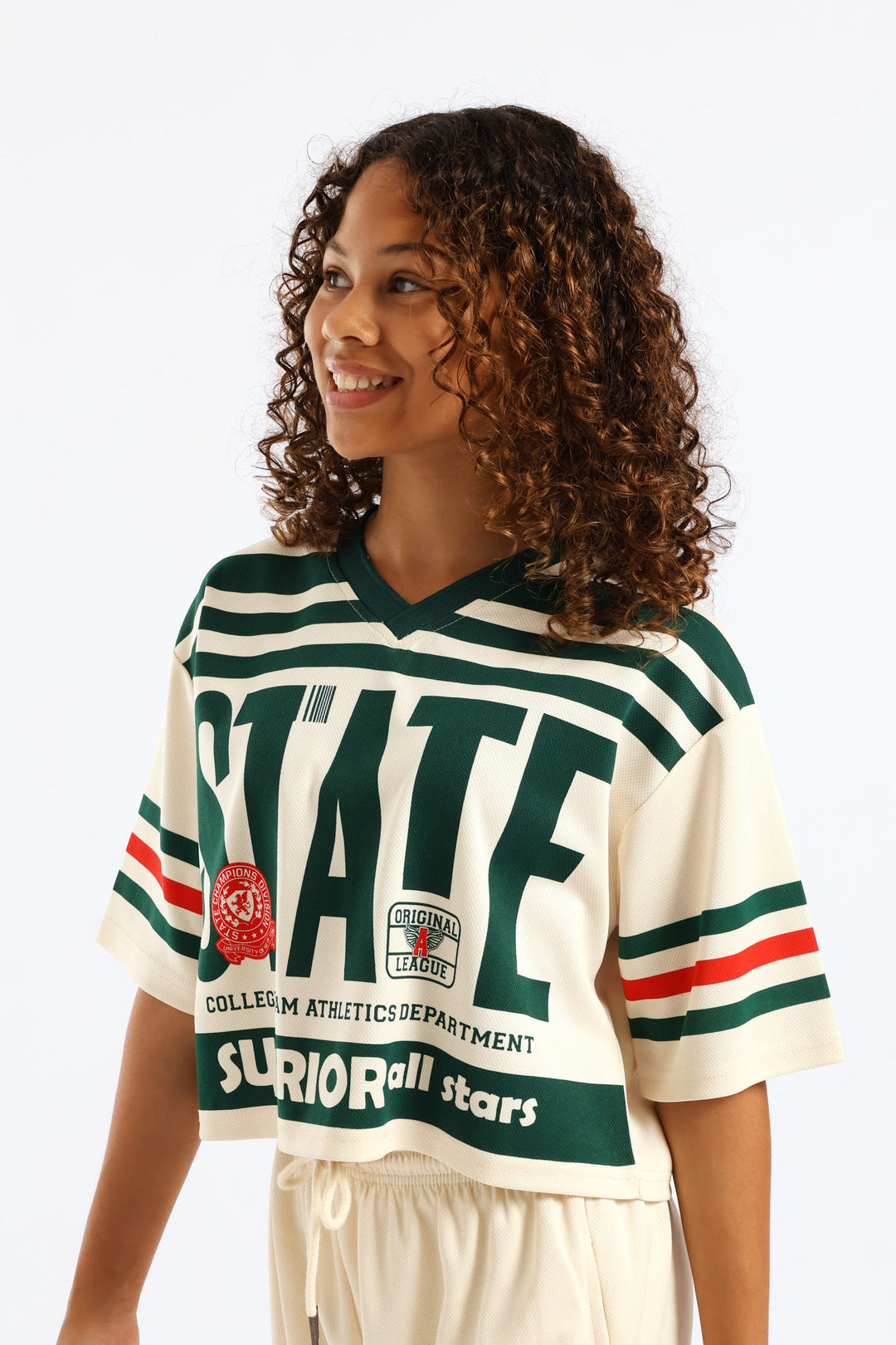 Girls State Stripe Sports Jersey - Stone