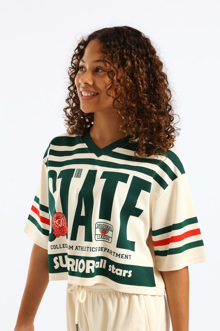 Girls State Stripe Sports Jersey - Stone