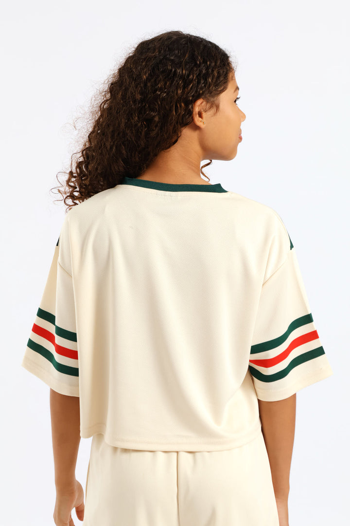 Girls State Stripe Sports Jersey - Stone