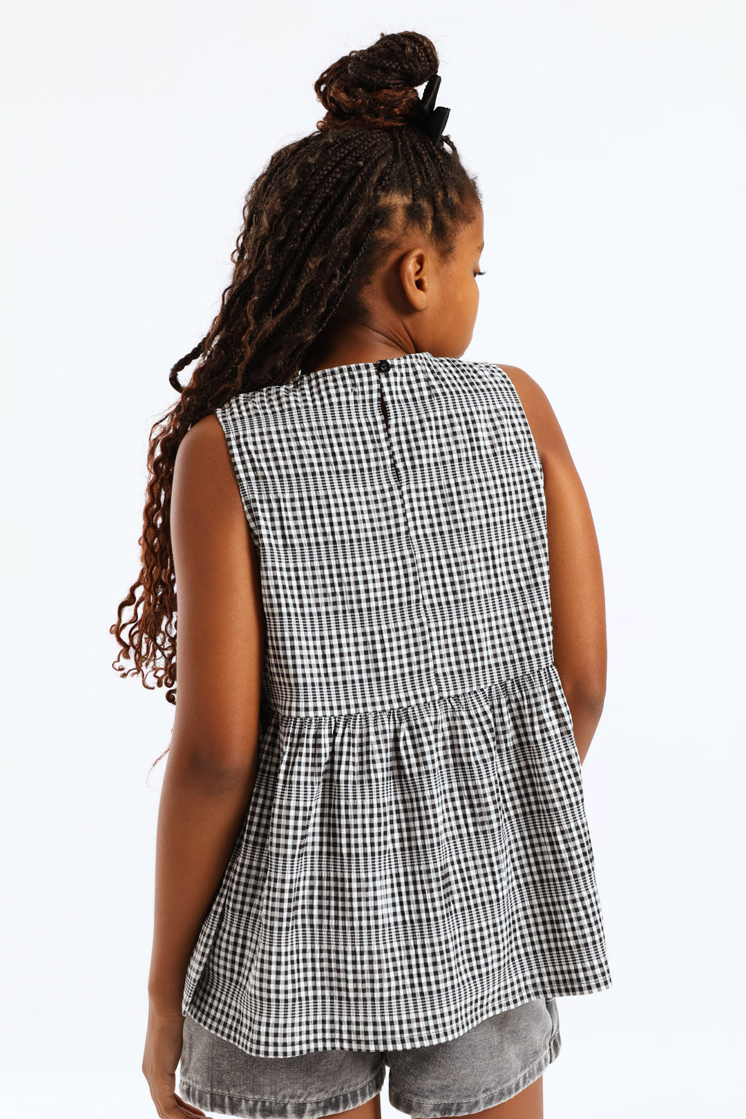 Girls Side Tie Peplum Top - Black/White