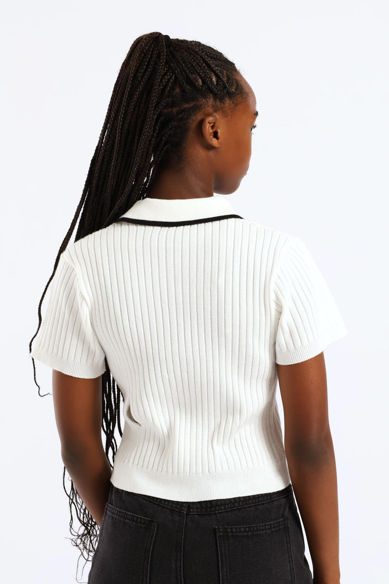 Girls Knitwear Golfer - Cream/Black