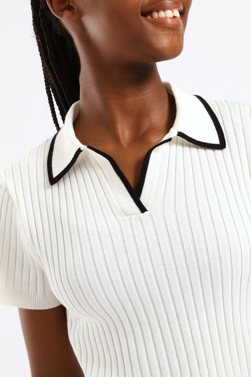 Girls Knitwear Golfer - Cream/Black