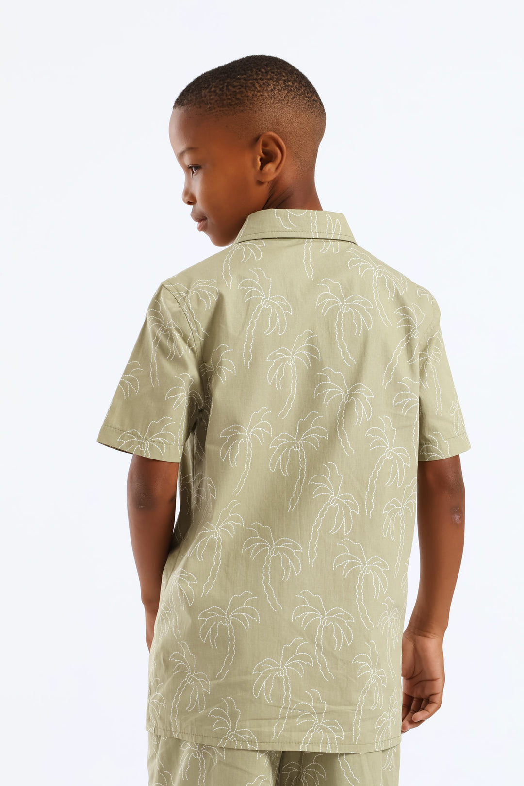 Boys Palm Print Shirt - Olive