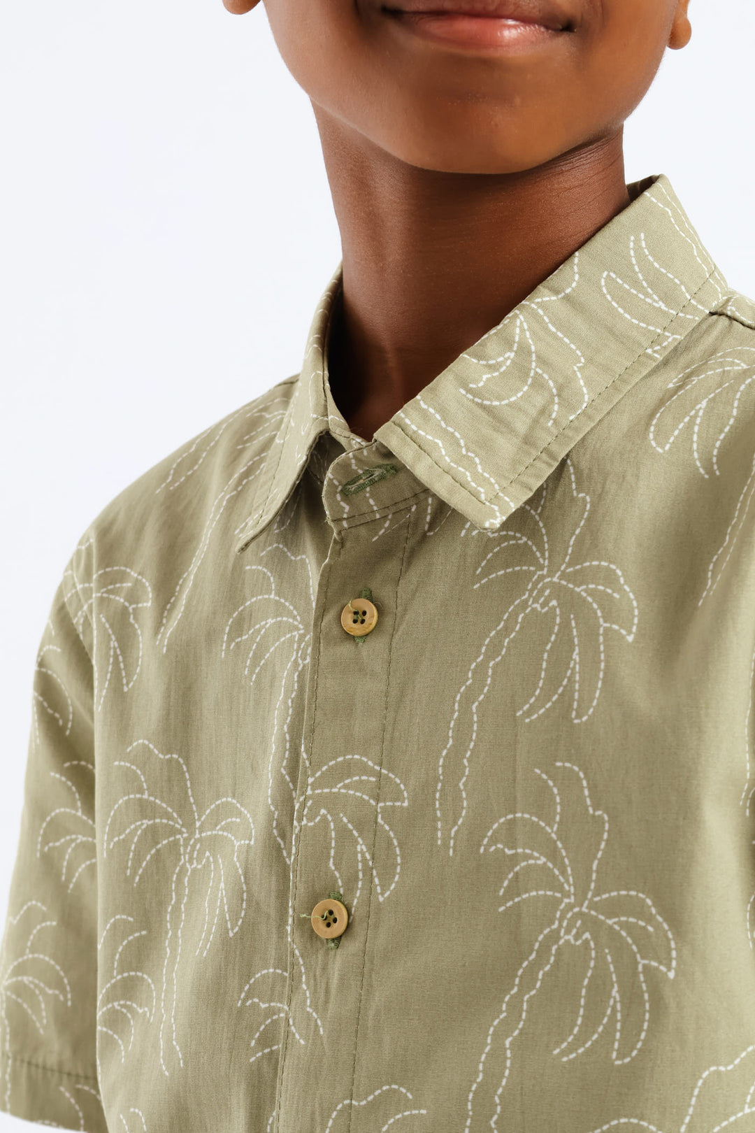 Boys Palm Print Shirt - Olive