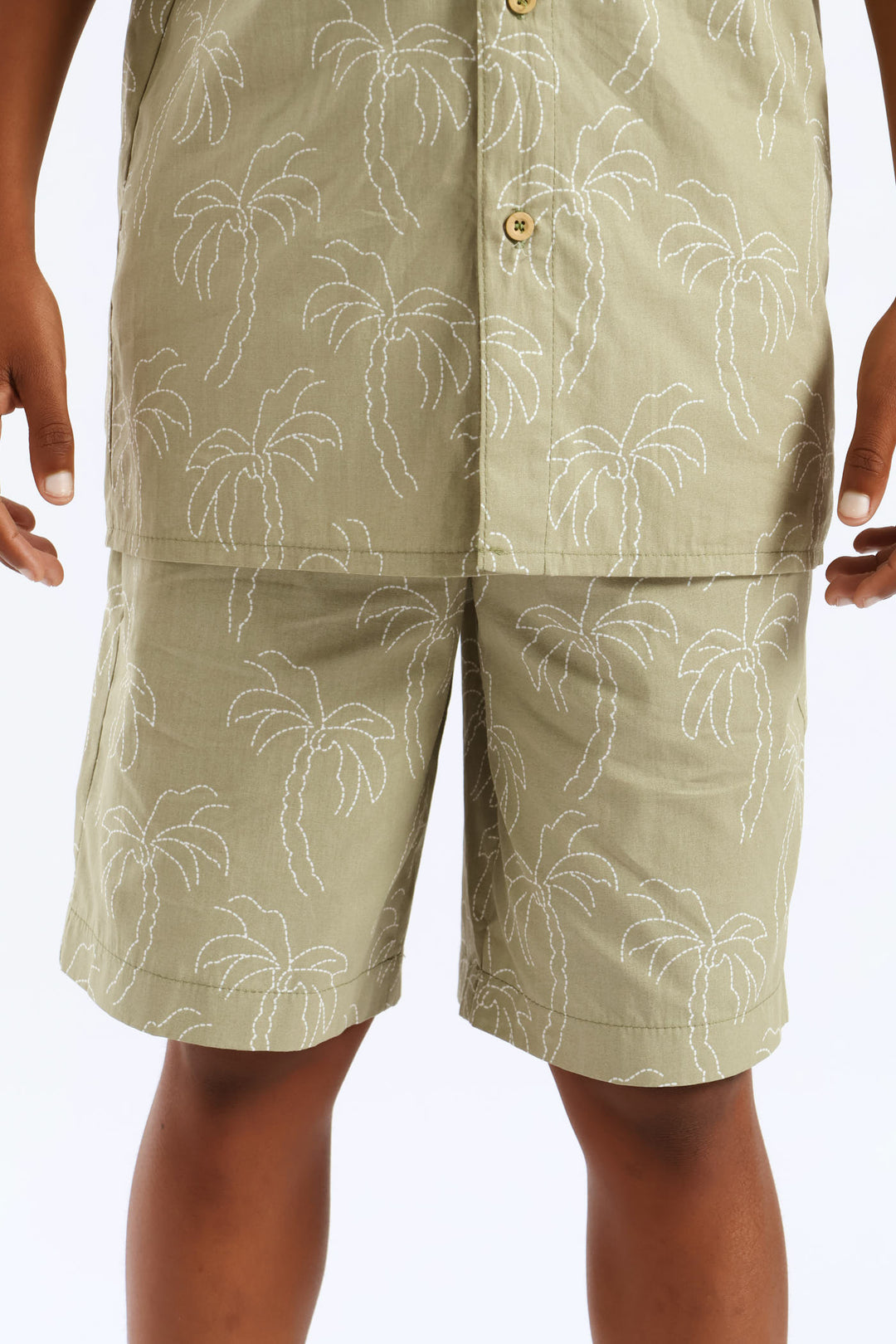 Boys Palm Print Short - Olive