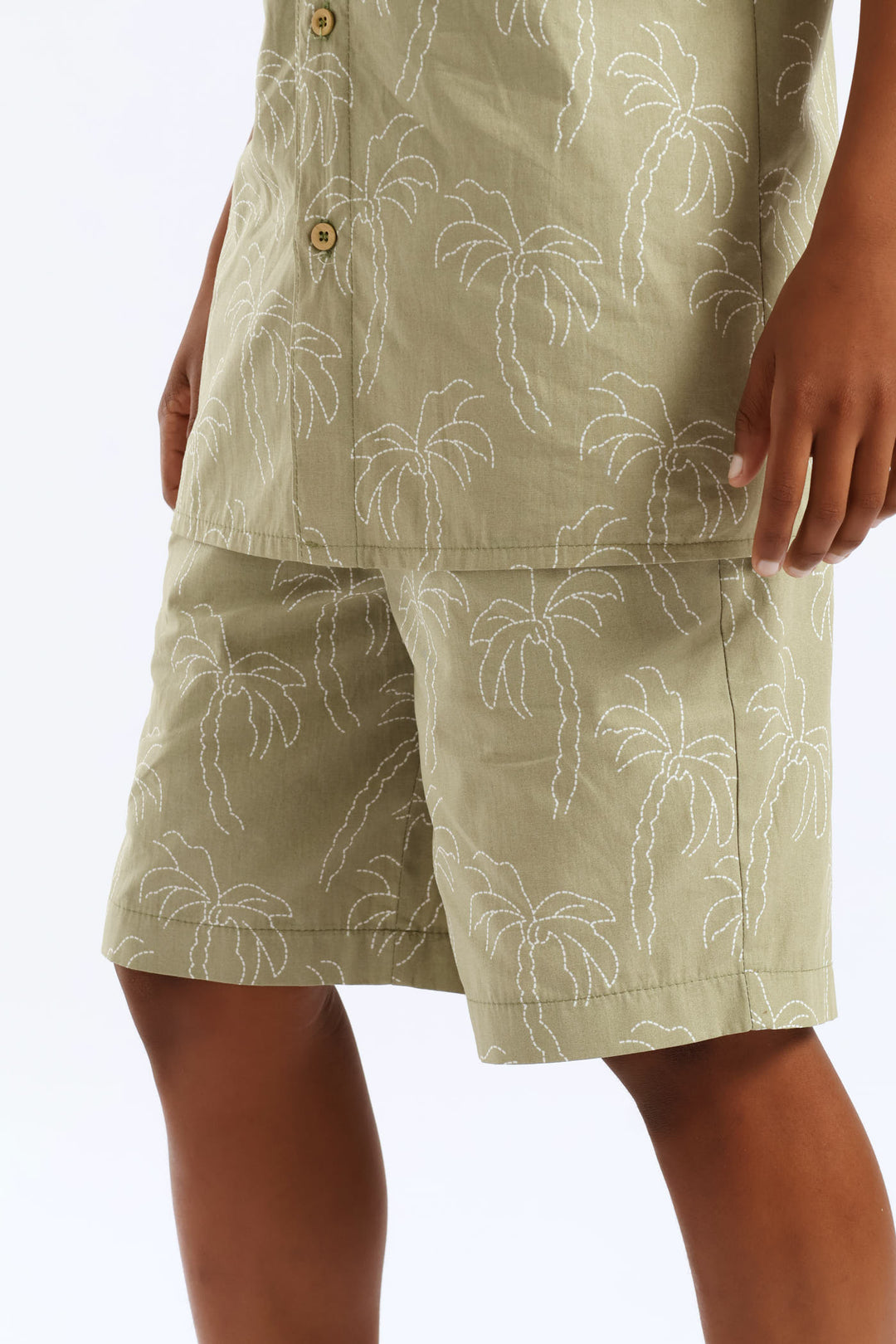 Boys Palm Print Short - Olive