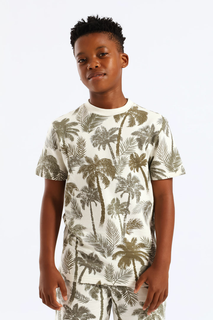 Boys Palm Print Fleece T-Shirt- Multi