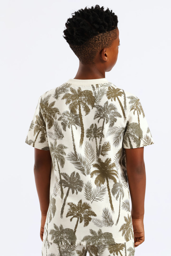 Boys Palm Print Fleece T-Shirt- Multi