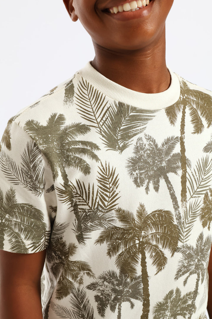 Boys Palm Print Fleece T-Shirt- Multi