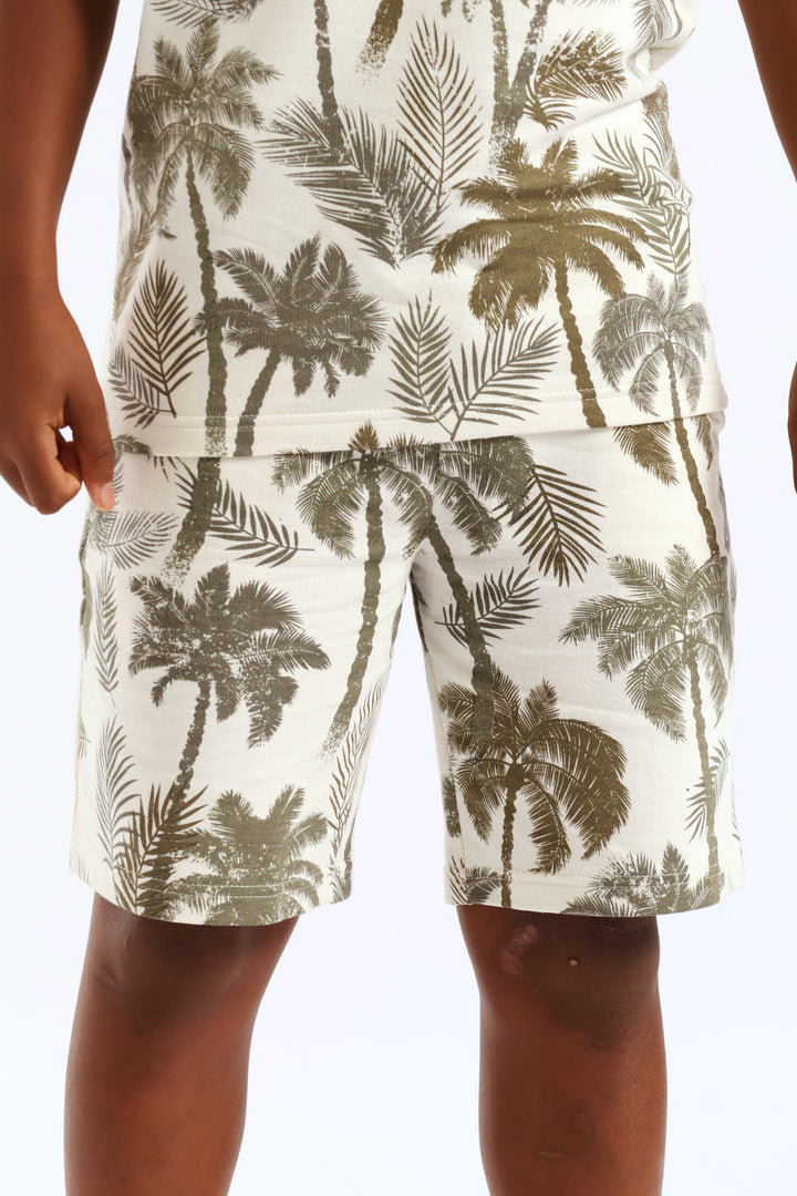 Boys Palm Print Fleece Short - Multi