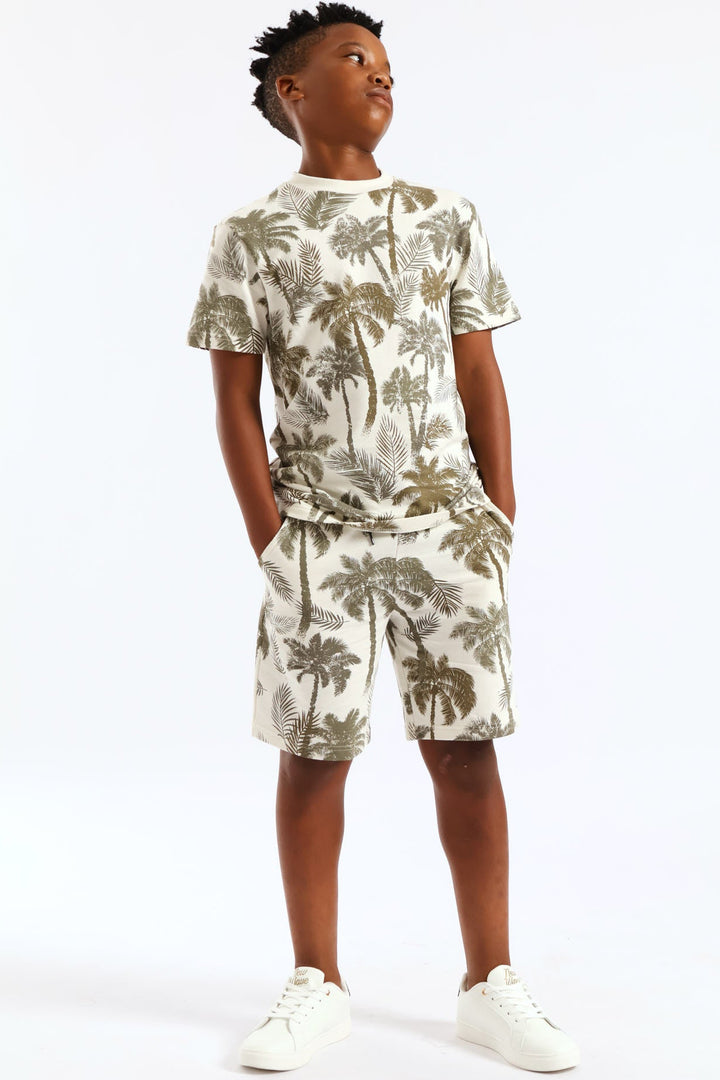 Boys Palm Print Fleece T-Shirt- Multi