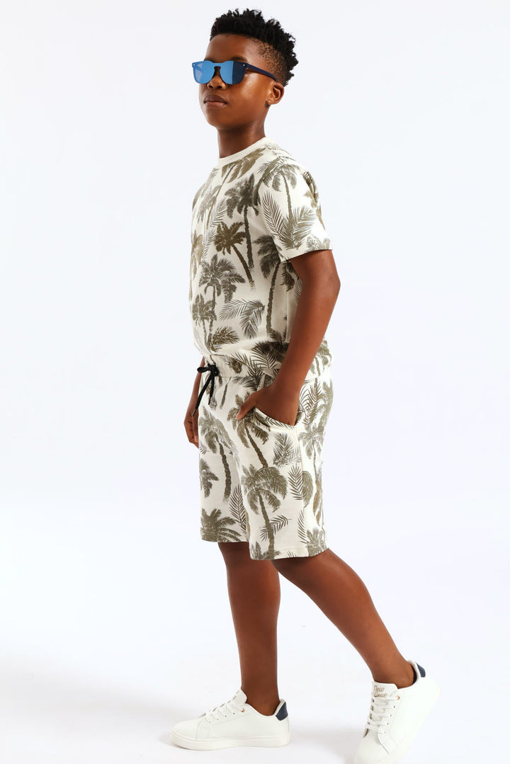 Boys Palm Print Fleece Short - Multi