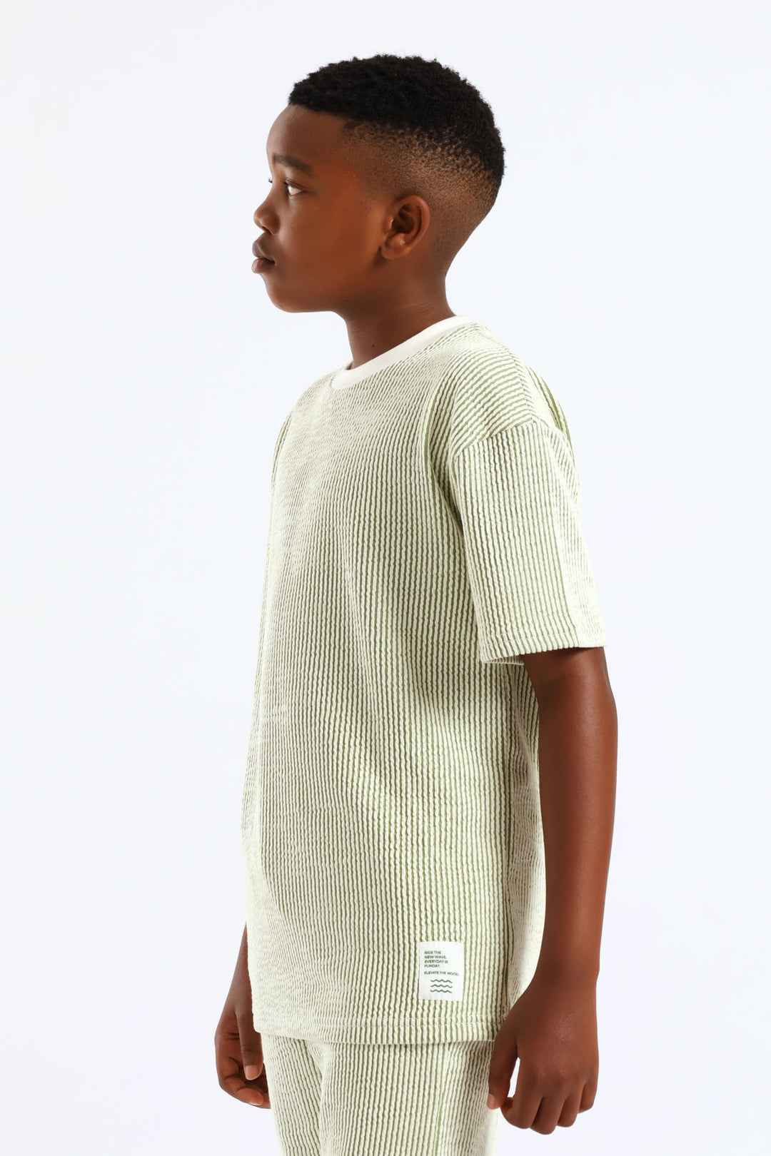 Boys Stripe Seersucker Textured T-Shirt - Olive