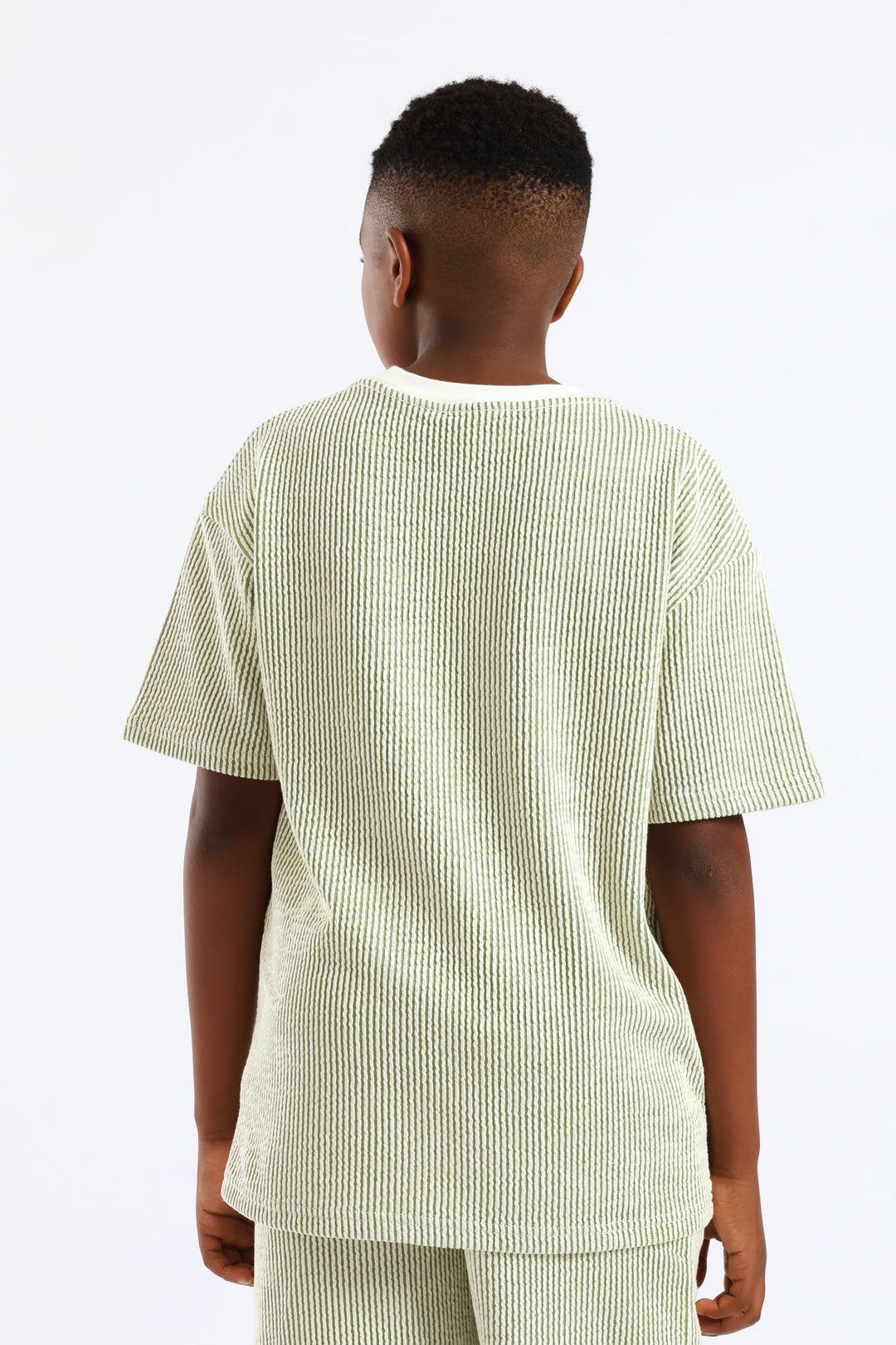 Boys Stripe Seersucker Textured T-Shirt - Olive