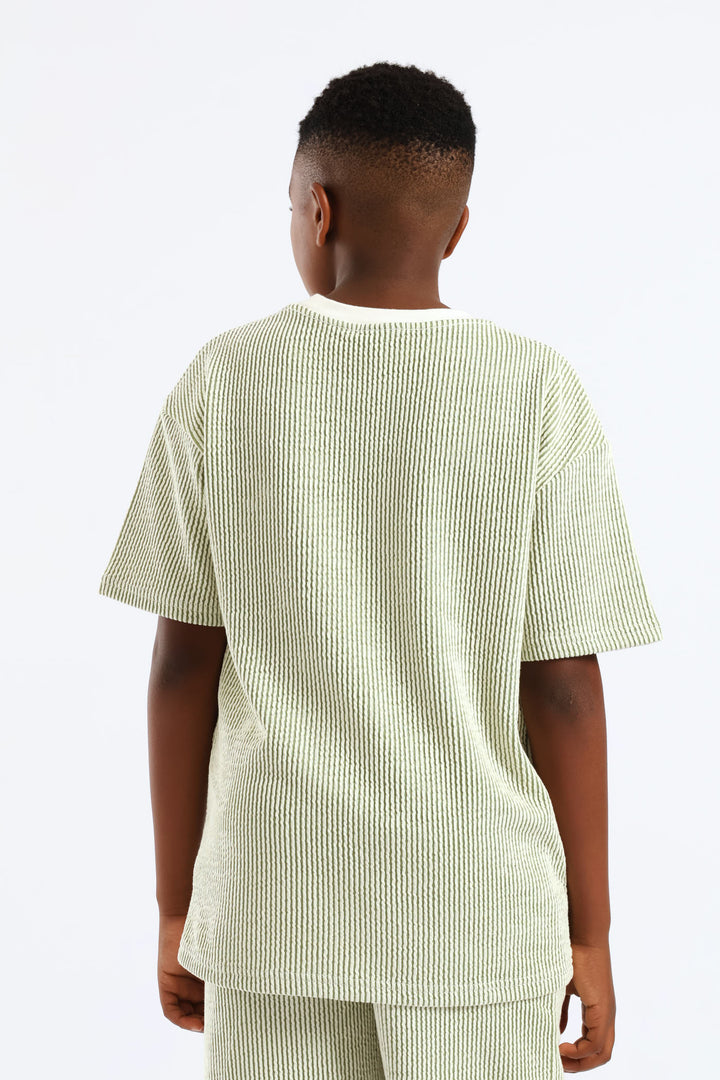 Boys Stripe Seersucker Textured T-Shirt - Olive