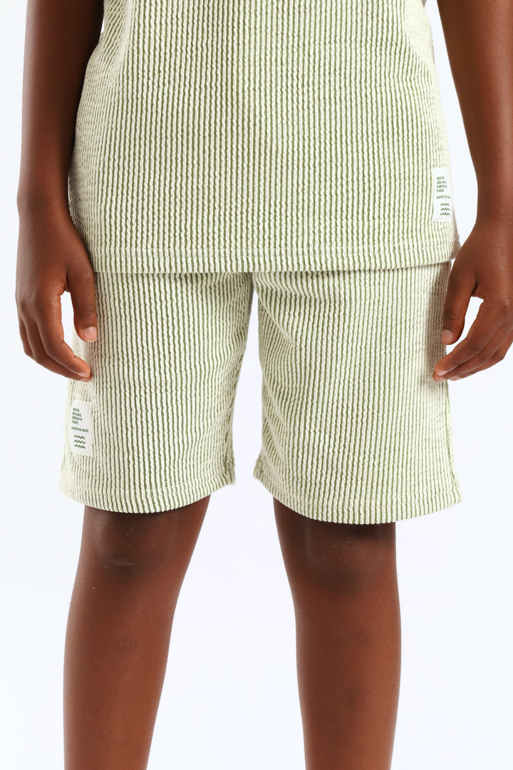 Boys Stripe Seersucker Textured Short - Olive