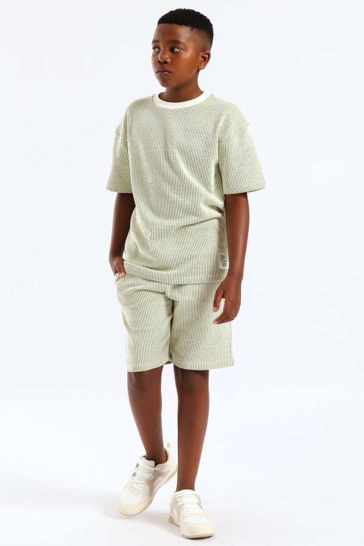 Boys Stripe Seersucker Textured Short - Olive