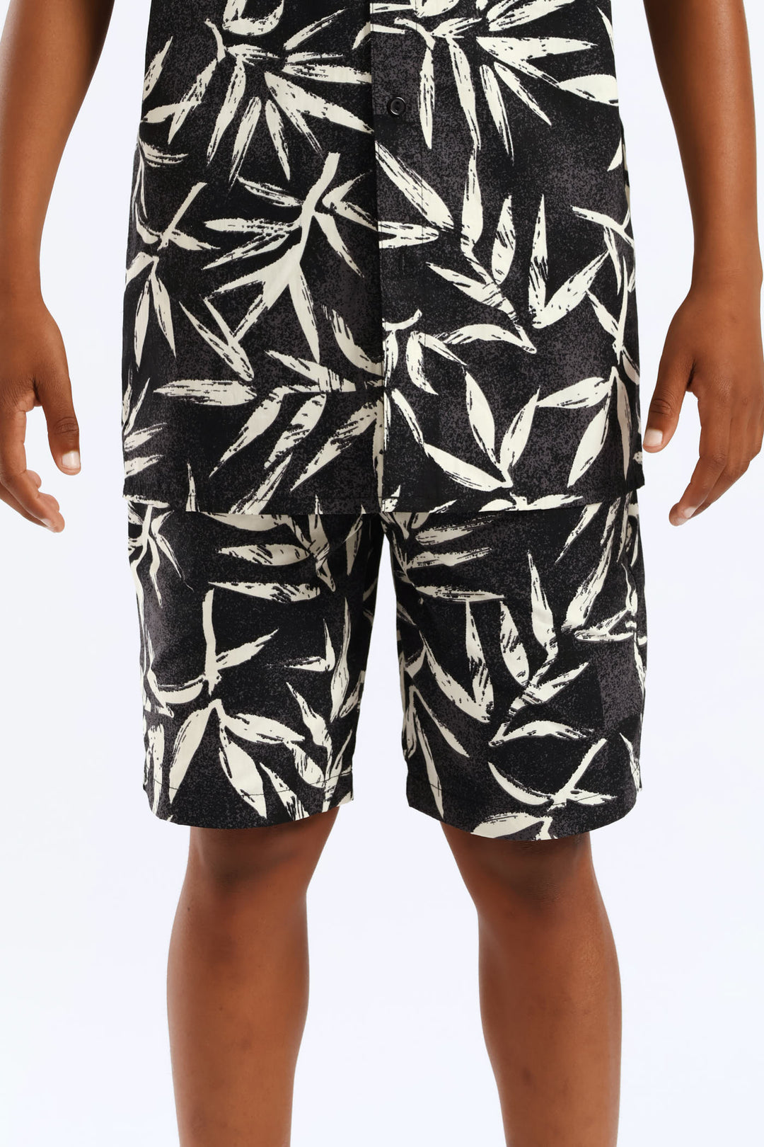 Boys Foliage Print Short - Charcoal/Cream
