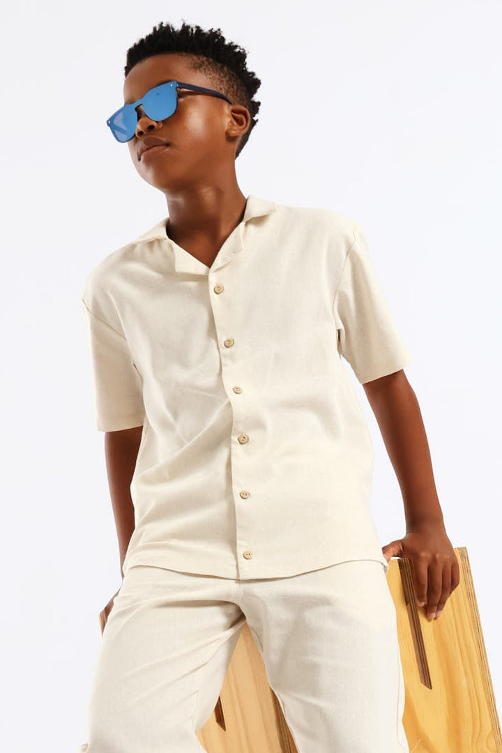 Boys Linen Blend Shirt - Natural