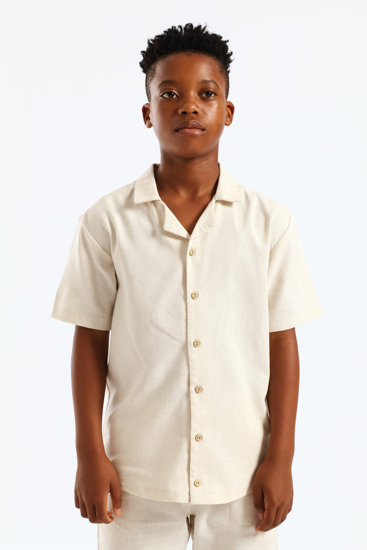 Boys Linen Blend Shirt - Natural