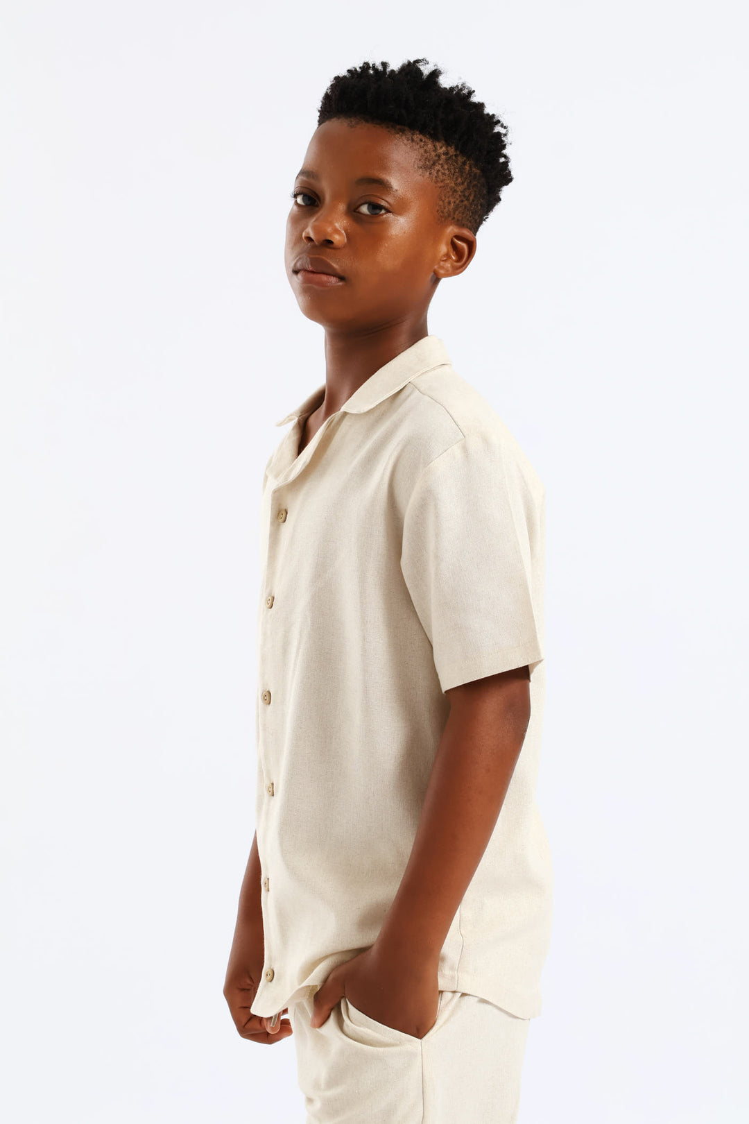 Boys Linen Blend Shirt - Natural