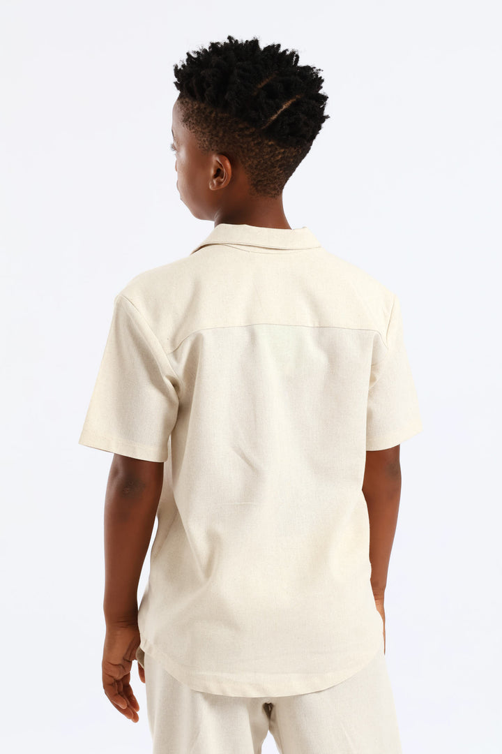 Boys Linen Blend Shirt - Natural