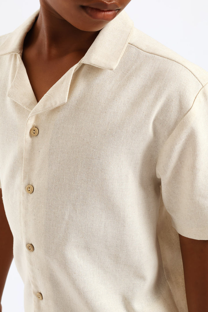 Boys Linen Blend Shirt - Natural