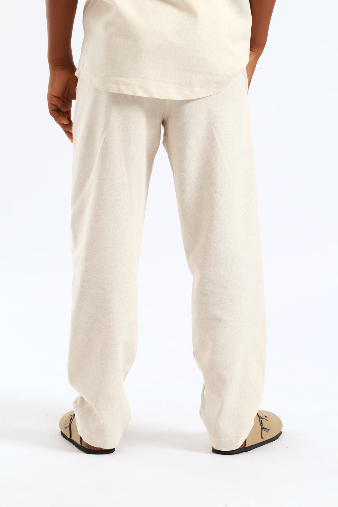 Boys Linen Wide Leg Pant - Natural