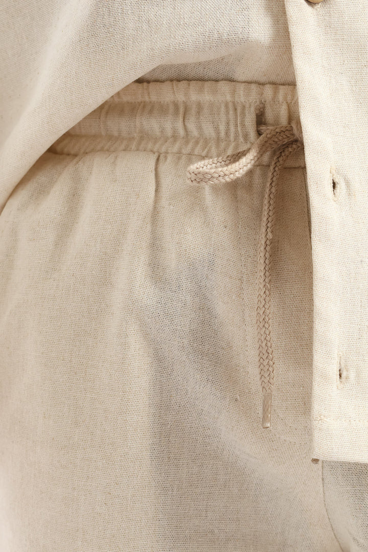 Boys Linen Wide Leg Pant - Natural