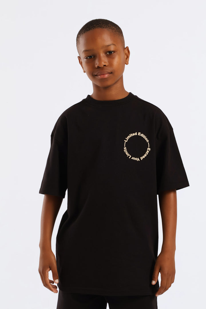 Boys Silcone Back Print Oversized Tee - Black