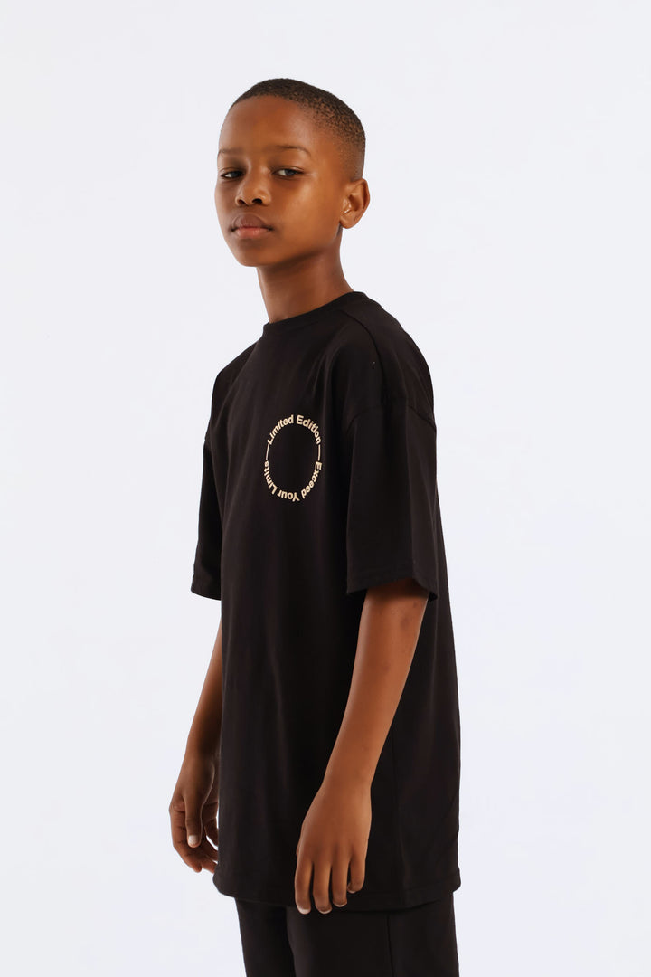 Boys Silcone Back Print Oversized Tee - Black