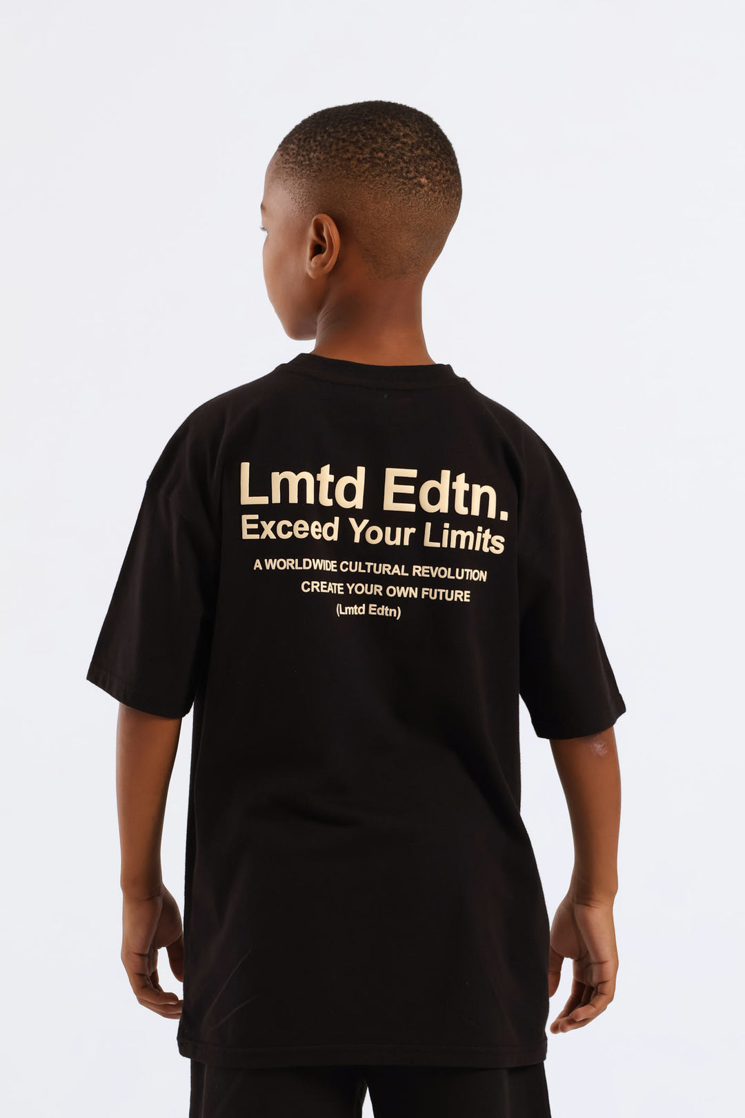 Boys Silcone Back Print Oversized Tee - Black