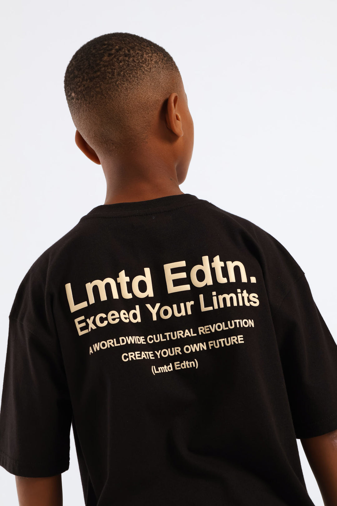 Boys Silcone Back Print Oversized Tee - Black