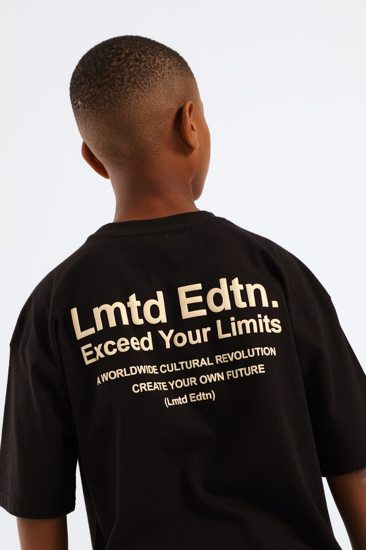 Boys Silcone Back Print Oversized Tee - Black