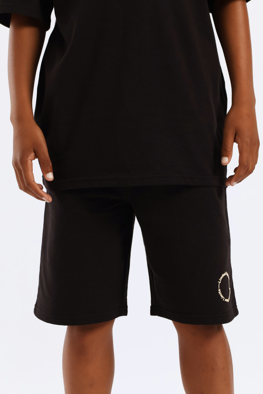 Boys Silcone Print Fleece Short - Black